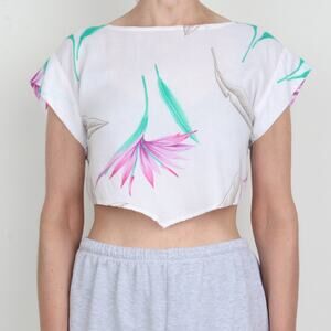 Vintage 80s So What! of California White Floral Crop Top S